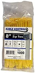 Kable Kontrol Cable Zip Ties, 8 Inch, 1000 Pcs, 50lbs Test, Yellow by KABLEKONTROL%C2%AE