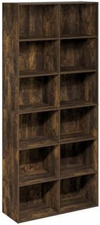Furinno Basic Book Shelf, 12-Cube Bookshelf, Bookcase with Open Shelf, Cube Storage Organizer, 12 x 32 x 71, for Living Room, Home Office, Amber Pine - Image 6
