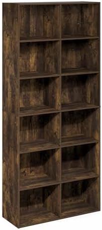 Furinno Basic Book Shelf, 12-Cube Bookshelf, Bookcase with Open Shelf, Cube Storage Organizer, 12 x 32 x 71, for Living Room, Home Office, Amber Pine - Image 6