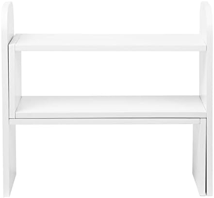 Desktop Adjustable Natural Wood Book Shelf Organizer Office Storage Rack Display Stand Caddy Set Expandable Desk Organizer (White) - Image 5