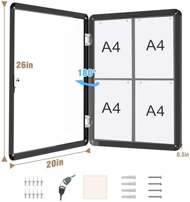 Mifuro 26"x20" Enclosed Bulletin Board, Lockable Weather-Resistant Aluminum Cork Noticeboard for School & Office, Black Frame w/Grey Flet - Image 5