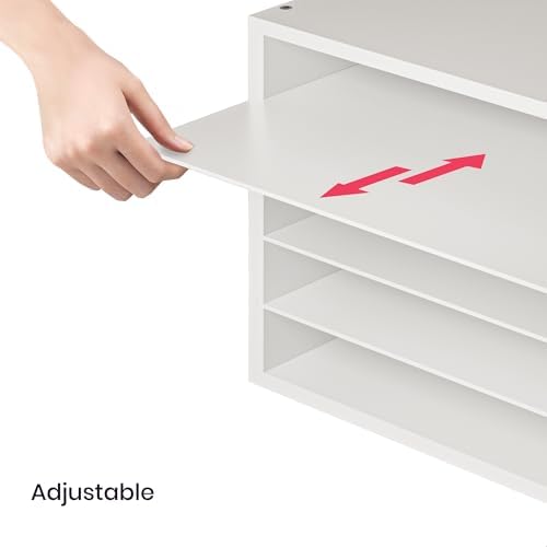 Ballucci 5 Tier Paper Organizer Letter Tray, Wood Desk File Organizer with Adjustable Shelves, Home Office School Letter/A4 Mail Sorter Magazine Holder - White - Image 4