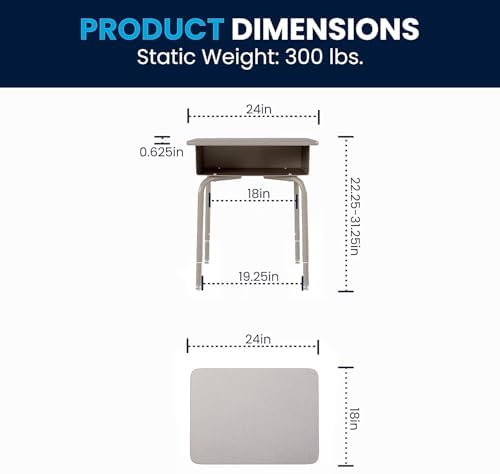 Flash Furniture Billie Student Desk - Gray Granite Open Front School Desk - Silver Metal Frame - 24"W x 18"D Adjustable Height, Durable for School or Remote Learning - Image 3