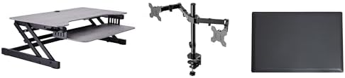 Rocelco 37.5" Height Adjustable Standing Desk Converter with Dual Monitor Mount and Anti Fatigue Mat -Slide Out Retractable Keyboard Tray -Sit Stand Tabletop Riser Workstation -Gray (R DADRG-DM2-MAF) by Rocelco