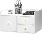 Bamboo Desk Organizer with Drawers,Wooden Desktop Storage (3 Drawer,White) by HEALTHYYOU