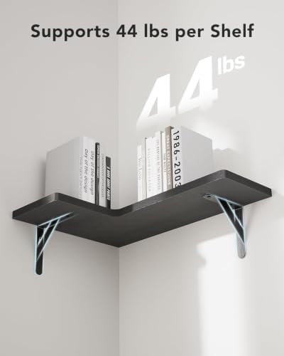 Amada Corner Floating Shelves, Paulownia Wood, Set of 4, Black - Image 4