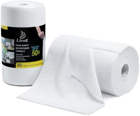 LIVOS Microfiber Cleaning Cloth Roll - 80 Pack, Reusable Paper Towels, White Tear Away, Microfiber Towels for Car, Super Absorbent Lint Free Cleaning Rags for House, Kitchen,Window- 11.5"x11.5" by LIVOS