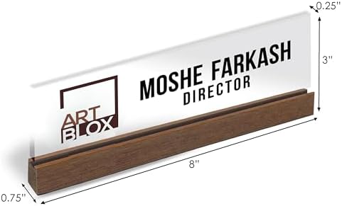 Artblox Personalized Office Desk Name Plate and Business Card Holder | Clear Acrylic Glass with Teak Wood Stand | Business Logo Customized with Your Name and Credentials Office Desk Décor - Image 3