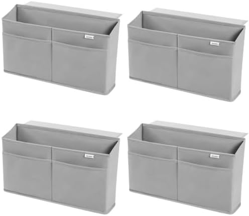 4 Pack Desk Side Hanging Organizer, Adhesive Storage Bag with Pockets for Magazine Ipad Notebook, for End Tables Home Office Desks Computer Workstations Dressing Table, Grey by Joyytuu