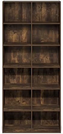 Furinno Basic Book Shelf, 12-Cube Bookshelf, Bookcase with Open Shelf, Cube Storage Organizer, 12 x 32 x 71, for Living Room, Home Office, Amber Pine - Image 7