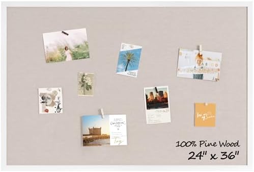Fun Memories Cork Board Bulletin Board for Office, 24" x 36" Oak Wooden Framed Corkboard, Wall Mounted Notice Pin Board for School Home & Office, White by FunMemories