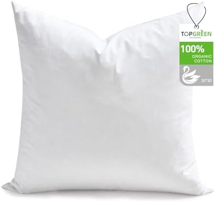 TOPGREEN Organic Feathers Down Euro Pillow Inserts 30x30, White by TOPGREEN