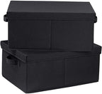 HOONEX Storage Bins with Lids for Organizing, Pack of 2, Storage Boxes with 2 Carrying Handles and Sturdy Heavy Cardboard, 16.5" L x 11.8" W x 7.5" H for Shoes, Books, Clothes, Black by HOONEX