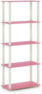 Furinno Turn-N-Tube 5-Tier Multipurpose Shelf / Display Rack / Storage Shelf / Bookshelf, Square Tubes, Pink/White - Image 3