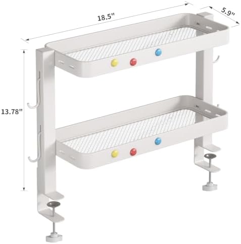Clamp-On Desk Shelf Organizer, 2-Tier Metal Side Desktop Shelves - Image 3