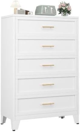 Ckzbx Metal Dresser Under Desk Metal Filing Cabinets, 53.54" H Drawer Chests of Drawers for Office, Garage (5 Drawers White 31.5inch Wide) by Ckzbx