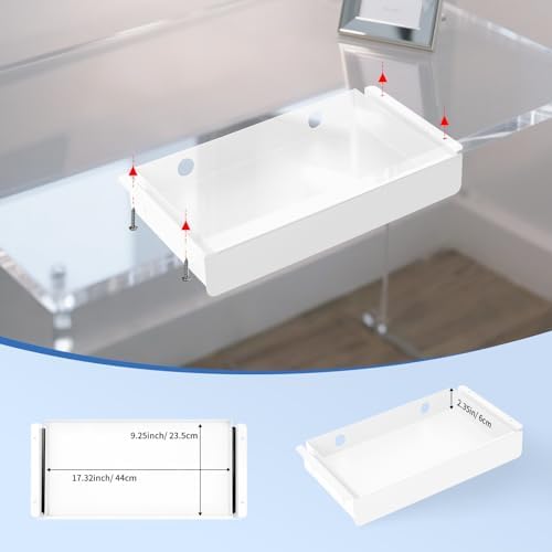 KHAMAL Under Desk Drawer Slide Out Large - Under Table Drawer 17.32" x 9.25", Pull-Out Storage Organizer With Cable Management For Home & Office (White) - Image 4