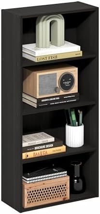 Furinno Basic Book Shelf, 4-Tier Bookcase with Open Shelf, Bookshelf, Cube Storage Organizer, 7 x 17 x 35, for Living Room, Bedroom, Home Office, Espresso by Furinno-FitsYourSpaceFitsYourBudget