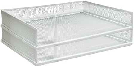 A3 Metal Letter Tray, 2pcs/4pcs/6pcs, Stackable Paper Tray, Metal Mesh Desktop Organizer, File Document Storage Rack for Home, Office, School, Black/White, Horizontal/Vertical (2, Horizontal,White) by Unknown
