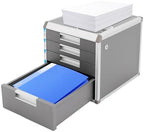 Desk Organizer with 4 Drawers, Metal Desktop Storage Cabinet File Holder with Locks and Keys, Filing Case Literature Organizer for Office Home, L12.4*D13.8*H11.7in, Silver & Grey by Unknown