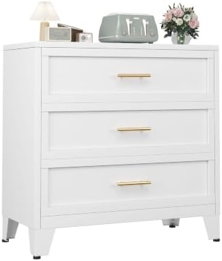 Ckzbx Metal Dresser Under Desk Metal Filing Cabinets, 34.25" H Drawer Chests of Drawers for Office, Garage (3 Drawers White 31.5inch Wide) by Ckzbx