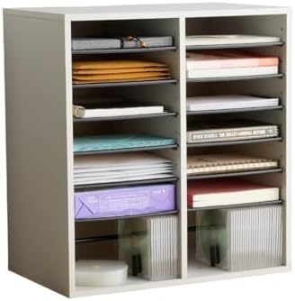 Safco 9422GR Wood Adjustable Literature & Paper Organizer, 16 Adjustable Compratment, Stackable Durable Construction, Home, Office, Mailroom, Classroom Mailbox , Gray by SafcoProducts