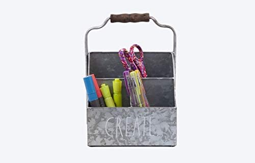 Rae Dunn Desktop Organizer – 4 Compartment Galvanized Steel Table Top Caddy, Stationary Holder – Decorative Storage for Cosmetics, Home and Office Supplies – “Create” Print- Rae Dunn by Designstyles - Image 3