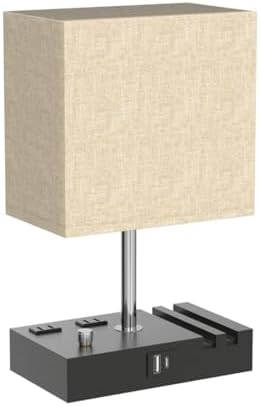 Beige Table Lamp for Bedroom - Stepless Dimmable, USB C+A, 2 AC Outlets - Image 4
