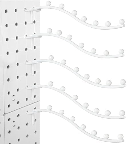 Yaocom 20 Pcs Peg Board Waterfall Hook Shelving Hooks Metal 7 Station Pegboard Display Wall Hangers Face Out Fit 1/4" for Garage Kitchen Store(White) by Yaocom