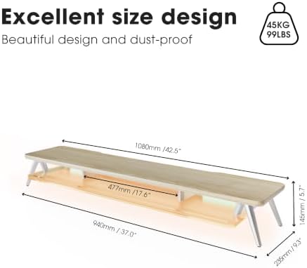 Fenge Dual Monitor Stand Riser with Phone & Tablet Slot, Oak - Image 3