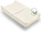 Vegan Leather Contoured Baby Changing Pad | Waterproof & Wipe-Clean PU Leather Diaper Change Mat, Soft, Wipeable Cover, Safety Strap, Non-Slip Bottom, Topper for Standard Infant Diaper Table & Dresser by Modera