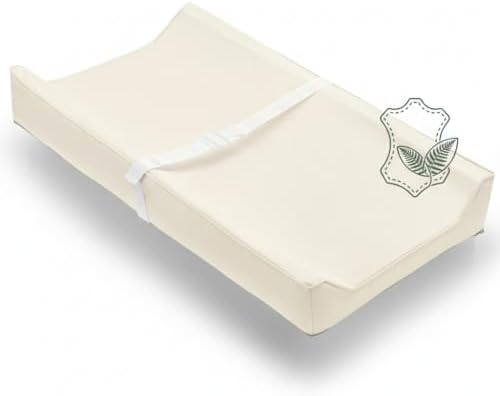 Vegan Leather Contoured Baby Changing Pad | Waterproof & Wipe-Clean PU Leather Diaper Change Mat, Soft, Wipeable Cover, Safety Strap, Non-Slip Bottom, Topper for Standard Infant Diaper Table & Dresser by Modera