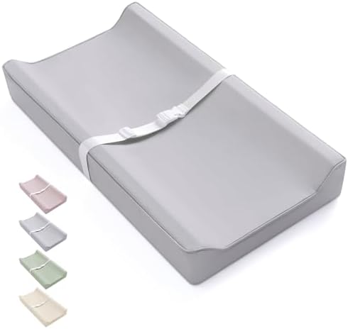 Blissful Diary Vegan Leather Baby Changing Pad with Waterproof & Wipe-Clean PU Cover, Standard Size Cozy Diaper Changing Pad for Dresser and Table, Light Gray by BlissfulDiary