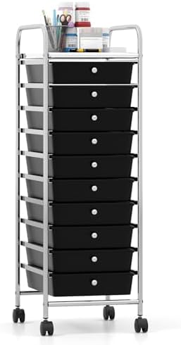 Giantex Rolling Storage Cart with 10 Drawers, Utility Cart with Tabletop, Drawer Organizer with Wheels for Craft Art Paper Tool, Mobile Organization & Sorting for Office Home School School Supplies by Giantex
