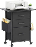 Mexin 3 Drawer File Cabinet with 22'' Extended Desktop, Mobile Filing Cabinet, Printer Stand, Rolling Printer Stand with Side Bag, Fabric Drawer, Fits A4 Size, Home Office, Black by Mexin