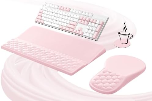 Ospelelf Ergonomic Mouse Pad and Keyboard Stand Wrist Rest Set, Memory Foam Comfort, Pain Relief for Typing, Office Desk Accessories, Pink by OspelelfOfficeSupplies