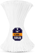 Zip Ties, RAZCC 1200pcs White Cable Zip Ties 16 Inch, Heavy Duty Plastic Wire Ties with 50lb Tensile Strength, Self-Locking White Nylon Tie Wraps for Indoor and Outdoor by RAZCC