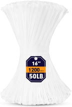 Zip Ties, RAZCC 1200pcs White Cable Zip Ties 16 Inch, Heavy Duty Plastic Wire Ties with 50lb Tensile Strength, Self-Locking White Nylon Tie Wraps for Indoor and Outdoor by RAZCC