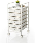 Rolling Storage Cart with Drawers 6-Tier Lock Wheels Office White by Shrivee