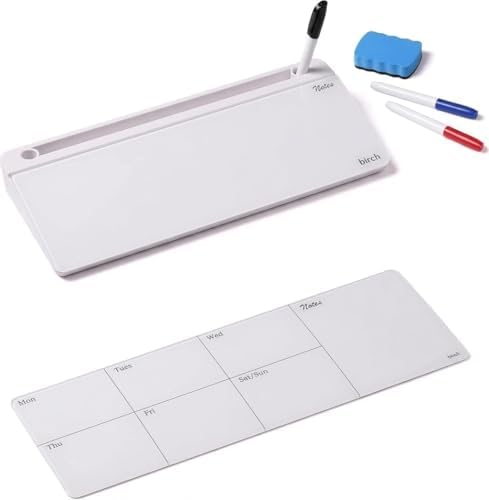 Birch Glass Desktop Whiteboard & Magnetic Planner Bundle – Dry Erase Desk Pad Keyboard Stand with Storage + Flexible Magnetic Whiteboard for Fridge & Office, Markers & Eraser Included by OfficeEssentials