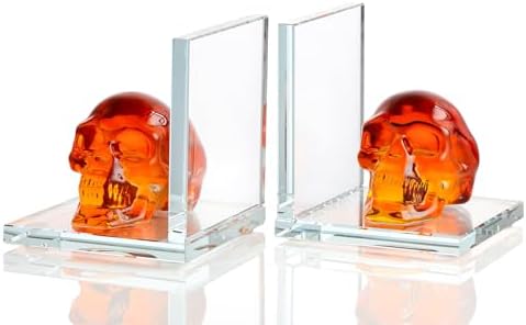 Glass Skull Book Ends for Shelves with Multicolor Red Crystal Skulls by Ornalrist