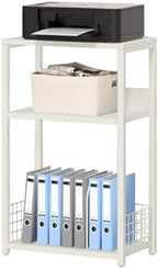 LELELINKY White Side Table,Small Printer Stand with Storage Shelf,3 Tier Industrial Bedside Tables,Vinyl Record Player Stand,Modern Sofa Night Stands for Living Room Bedroom Office Small Spaces by LELELINKY