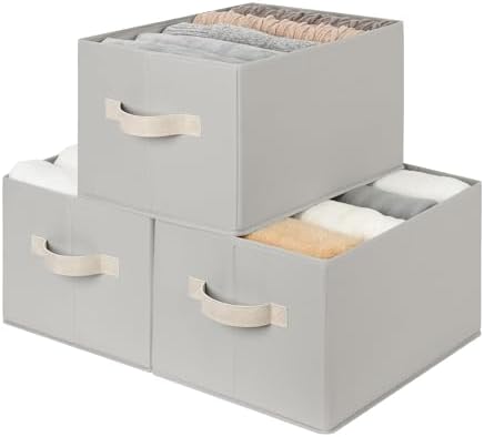 StorageWorks Closet Storage Bins, Pale Gray, Large, 3-Pack by StorageWorks