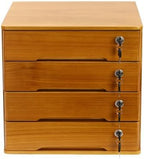 Lockable Desk Organizer Wooden Desktop Drawers Office Flat Files Storage Box Locking Countertop Storage Cabinet (Wood Yellow, 4-Tier) by Unknown