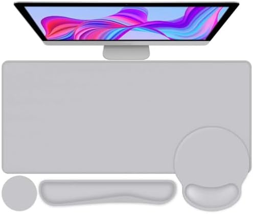 4 PCS Mouse Pad Desk Mat Protector, Keyboard Wrist Rest + Comfortable Mouse Pad with Wrist Rest +Coaster, Large Gaming Mousepad for Computer Laptop, 35.4"X 15.7" Deskpad for Office Home I Light Gray by NXZGO