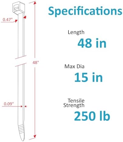 Large Zip Ties Heavy Duty Outdoor 48 inch (125 Pack), Heavy Duty Zip Ties 250 lbs, Black, LOCKLOCK - Image 2