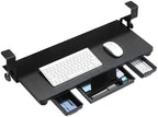 Keyboard Tray Under Desk with Drawer,26.77" X 11.81" Keyboard Tray Large Size with C Clamp-on Mount, Easy to Install, Save Space for Office Desk (Black) by TECLUCK