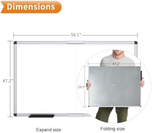 VIZ-PRO Large Magnetic Dry Erase Whiteboard, 60 x 48 Inches, Foldable - Image 2