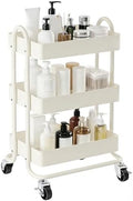 3 Tier Metal Rolling Cart, Utility Storage Cart Shelf Organizer with Wheels for Home & Office, Cream by SimpleLivingBetterHoming