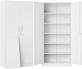 SISESOL Metal Storage Storage Cabinet with 5 Adjustable Shelves,White Metal Cabinet with Locking Doors,Steel Pantry Cabinet with Lock,71" Lockable Storage Cabinet for Home,Office,Garage,Kitchen,Shop by SISESOL